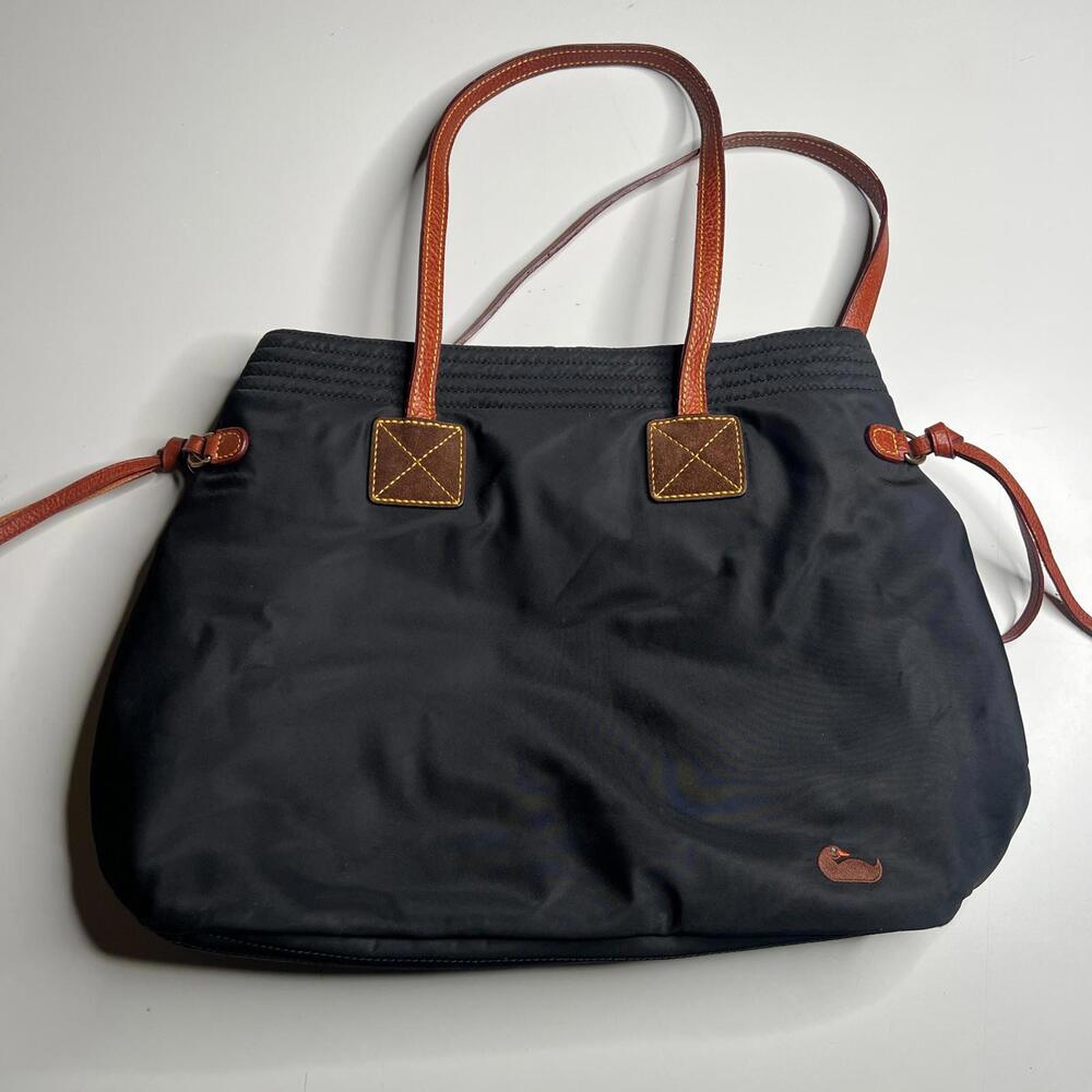 Dooney &‎ Bourke Nylon Tote Bag Black / Brown Leather Trim